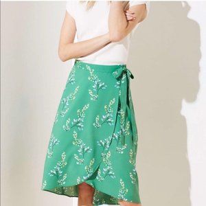 LOFT Green Floral Midi Wrap Skirt